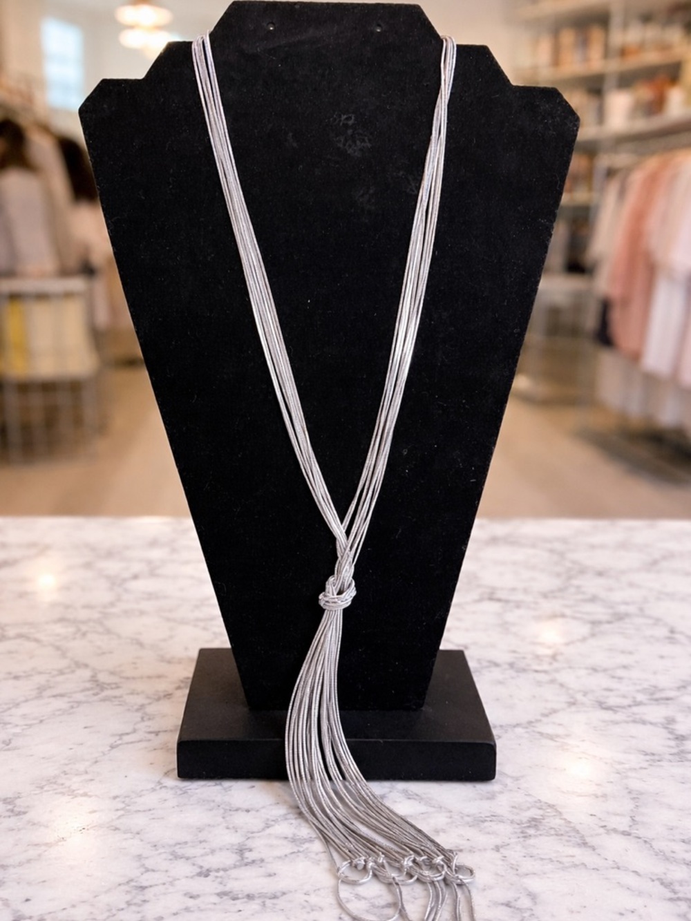Silver Multi Strand Tassel Necklace Adjustable Layered Statement Fringe New - Picture 2 of 4